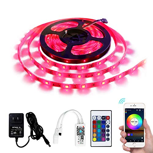 WiFi Strip Light 16.4ft RGB SMD 5050 150LEDs IP65 Waterproof with 12V UL Power Supply and Remote Controller, Compatible with Alexa Google Home and Siri