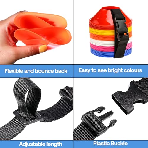 ND Sports Marker Saucer Mini Cones - Made Plastic – Red, Pink, Blue, White, Orange & Yellow Colour With Strap - Suitable For Agility, Footwork, Rugby, Football, and Hockey Training (Set of 60) - Image 4