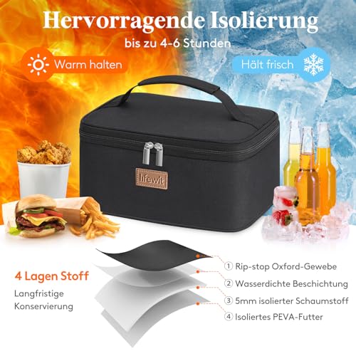 Lifewit Kühltasche Klein Isolierte für Männer Frauen, Faltbar Lunchbox Lunchtasche Isoliertasche Tragbare Kühlbox für Herren Damen für Picknicks Arbeit, Schwarz 6L 2