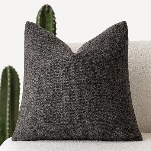 Image of Foindtower Textured Boucle Throw Pillow Covers Accent Solid Pillow Cases Cozy Soft Decorative Couch Cushion Case for Chair Sofa Bedroom Living Room Home Decor, 20 x 20 Inch,Dark Brown