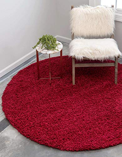 Unique Loom Solo Solid Shag Collection Modern Plush Cherry Red Round Rug (6' 0 x 6' 0)