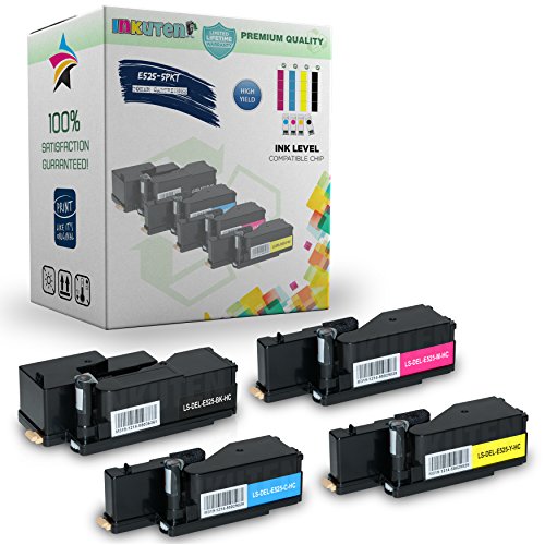 4PK DELL E525W E525DW High Yield Toner Cartridges - 1 Black, 1 Cyan, 1 Yellow, 1 Magenta - Compatible - for Dell E525w by INKUTEN