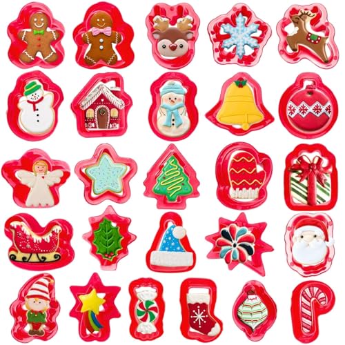 Crethinkaty Mini Weihnachten Plätzchen Ausstecher Set 26 Stück: Mini Weihnachten Plätzchen Ausstecher Kunststoff Lebkuchenmann Baum Schneemann Rentier Weihnachtsmann Schneeflocke Zuckerstange