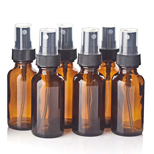 Kunyun 6 botellas de vidrio ámbar de 30 ml con rociador de niebla fina negra rellenables botellas de aceite esencial envases cosméticos vacíos 1 oz Cover