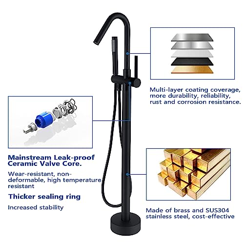 Satico Freestanding Bathtub Faucet Matte Black Ff034Mb Bathroom Single Handle Floor Mounted Tub Filler With Hand Shower Mixer Taps Swivel Spout #TOP2