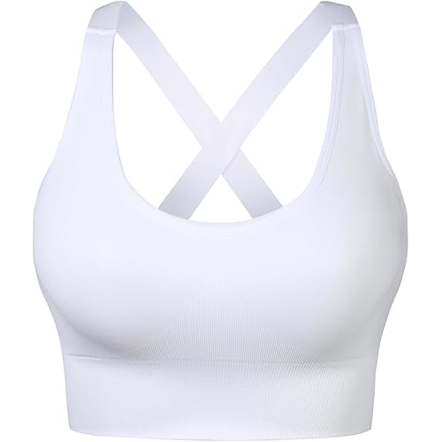 Nabawa Sports Bra for Women Unpadded Medium Support Criss Cross Back Strappy Workout Bra High Impact Gym Activewear Top
