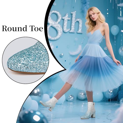 Image of MISSMILLER Rhinestone Boots for Women Sparkly Cowgirl Boots Pointed Toe Chunky Heels Rhinestone Cowboy Boots