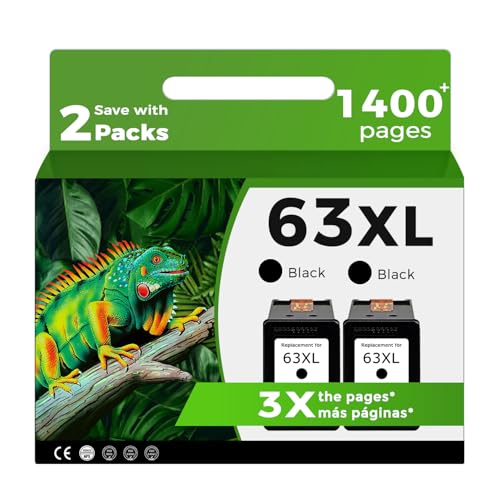 Relcolor 63XL Black Ink Cartridge Replacement for HP 63 XL 2 Pack for...