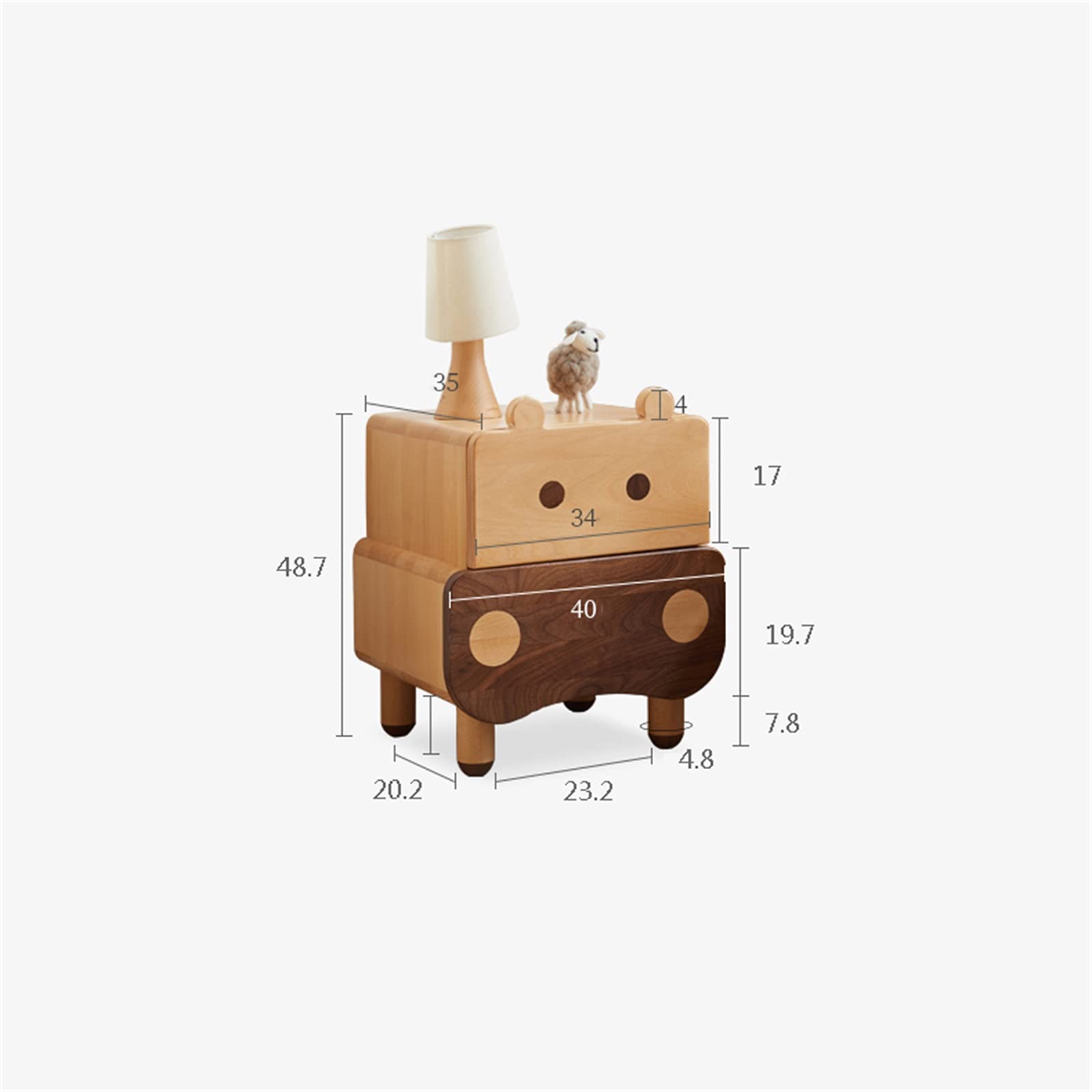 Table De Chevet en Bois Massif pour Enfants, Table De Chevet Simple Et Moderne pour Chambre, Créativité Garçon Fille Chevet 2 Tiroirs, Chambre Salon Unité De Rangement 40X35X48.7CM Decoration