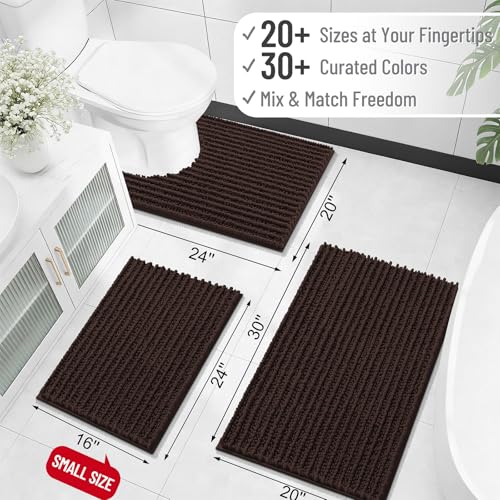 Image of OLANLY Long Bathroom Rugs Runner 59x24, Thick Soft and Absorbent Chenille Bath Mat, Non-Slip, Machine Washable Quick Dry Bath Rugs for Tub Shower Floor, Home Decor Accessories, Brown