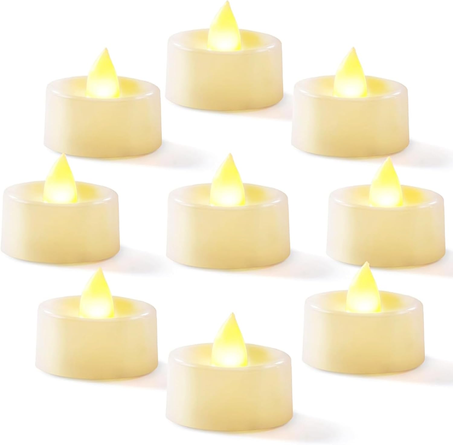 Homemory 24-Pack Flameless LED Tea Lights Candles Battery Operated, 200+Hour Fake Electric Candles TeaLights for Votive, Halloween, Ofrenda, Diya, Wedding Centerpiece Table Decor, Funeral, Christmas Warm White Light, White Base Pack of 24
