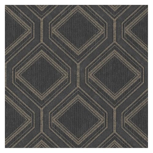 Superfresco Saville Row Geo Charcoal Metallic Wallpaper | Paste the Paper | Black Geometric | Eco-Friendly Superfresco