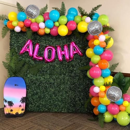 Image of Tropical Balloons Garland Arch Kit, 130Pcs Hawaii Balloon Arch Kit, 18 10 5 Inch Summer Green Hot Pink Orange Yellow Balloons, Hawaii Party Decorations for Swimming Surfing Beach Party Birthday