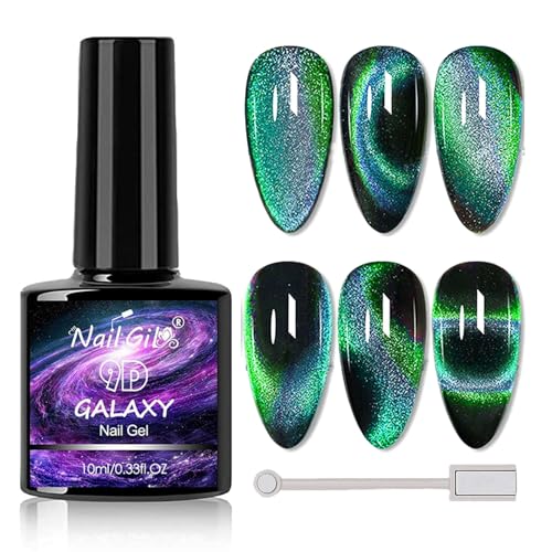 Cat Eye Gel Nail Polish, 9D Cat Eye Gel Nail Polish, Chameleon Polish Soak Off U V Light, Double Magic Colors Professional Use for Salon-A