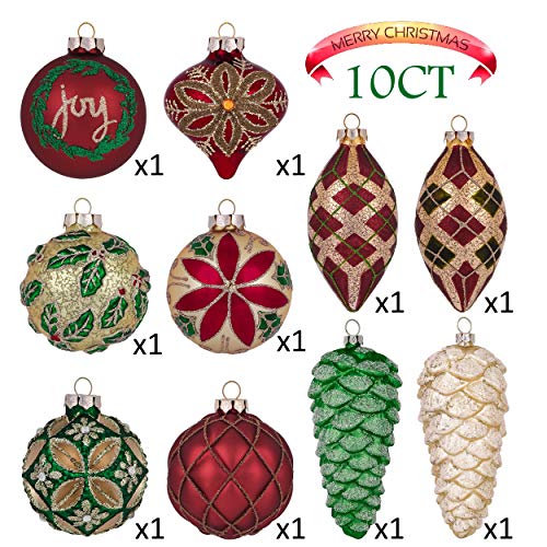 Valery Madelyn 10Ct Traditional Red Green Gold Glass Christmas Ball Ornaments Decor, Christmas Tree Ornaments For Xmas Decoration #TOP2