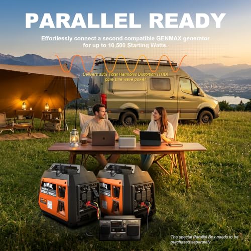 Image of GENMAX 5250W Portable Inverter Generator (2026), Ultra-Quiet & Lightweight, CO Detector, EPA Compliant, Home Backup Camping RV （GM5250iA）