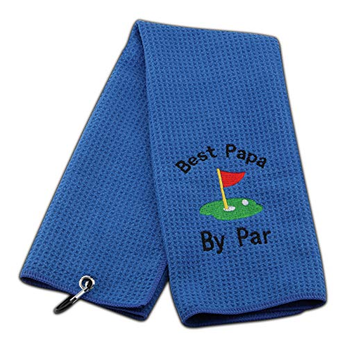 JXGZSO Dad Golf Towel Embroidered Golf Towel Gift Golf Father Gift Embroidered Golf Towel with Clip (-Best papa by par)