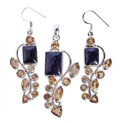 Juego de joyas de citrino y plata 925 con colgante y pendientes para mujer