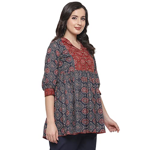 Image of BIBA Women Cotton Flared Regular Fit Printed Short Kurti