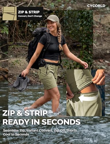 Image of Cycorld Women's-Hiking-Pants-Convertible Quick-Dry-Stretch-Lightweight Zip-Off Outdoor Pants with 5 Deep Pockets