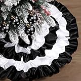 Civaner Black and White Christmas Tree Skirt 24 Inch Ruffle Tree Skirt Fluffy Xmas Tree Mat Farmhouse Christmas Ornaments for Holiday Party Mnini Xmas Tree Decoration