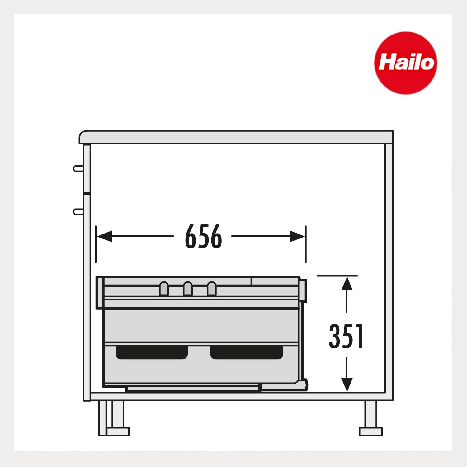 Hailo Abfallsammler Rondo | Eckabfallsammler für 90x90 Eckunterschrank | mit 2x 18 L Inneneimer Multifunktionseimer Seitenschalen | 360 Grad komplett drehbar | Hellgrau