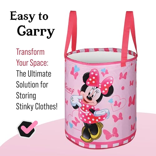Image of Urbane Home Pack of 3 Foldable Dirty Clothes 45L Laundry Basket With Handles | Baby Unwashed Dress Bin /Storage Box | Disney Minnie - Pink