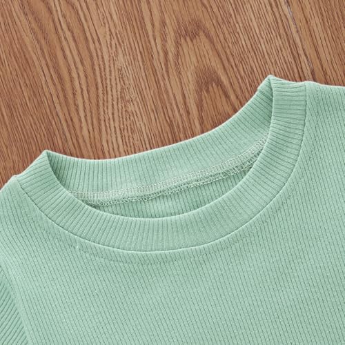 Image of Toddler Girl Clothes Summer Outfit Short Sleeve Shorts Set 12M-5T | Soft ribbed knit toddler girl outfit with breathable fabric, ruffle top, comfy shorts and stretchy fit for summer daily wear.