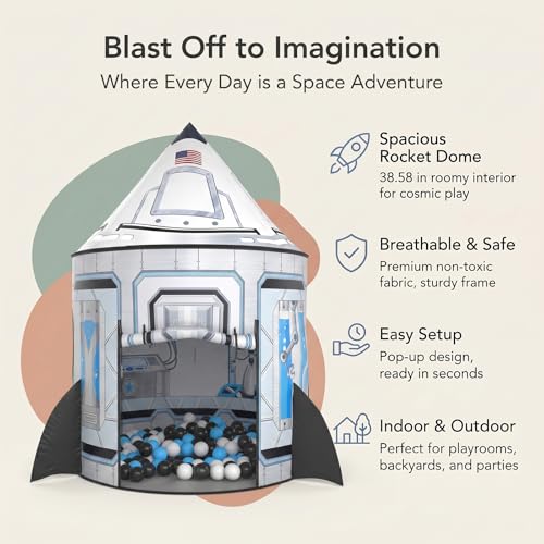 Image of PigPigPen Rocket Ship Tent for Kids: Instant Indoor Outdoor Space Playhouse for Toddlers - Astronaut Adventure Kids Camping Tent - for Boys Girls Space Decor & Outdoor Play