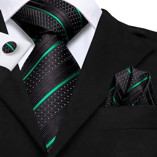 Image of Dubulle Silk Ties Set for Men Formal Paisley Striped Necktie Pocket Square Cufflinks 3PCS Sets Wedding Business Party
