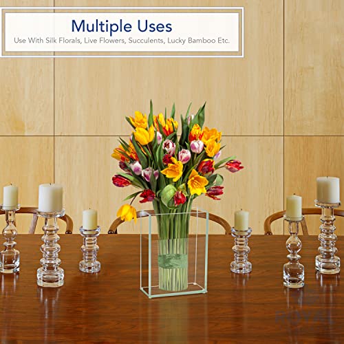 Royal Imports PG-368-CL Flower Glass Vase Decorative Centerpiece For Home Or Wedding By Royal Imports - Flat Rectangle Plate Glass thumb #1