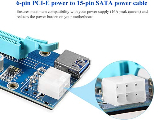 Pcie Riser, Dr.meter 16X To 1X Powered Riser Adapter Card W/60Cm Usb 3.0 Extension Cable & Molex To Sata Power Cable Gpu Riser Adapter (6-Pack, Ver006C) #TOP2
