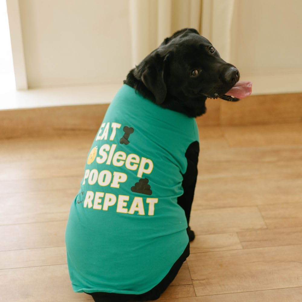 Pet Set Go Eat Sleep Poop Repeat Dog T-Shirt(Green)|Soft and Breathable Printed Round Neck T-Shirts for Dogs|Sleeveless. (B0DCK937MR) Amazon Price History, Amazon Price Tracker