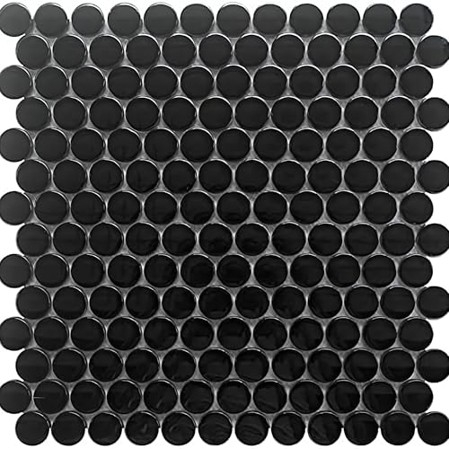 Penny Round Glass Mosaic Tile 1”x1” – (Sample Swatch 4"x5") – Glossy Finish, Waterproof, Easy Install Mesh-Backed Tile for Kitchen Backsplash, Bathroom, Shower, Wall, & Decor - Black