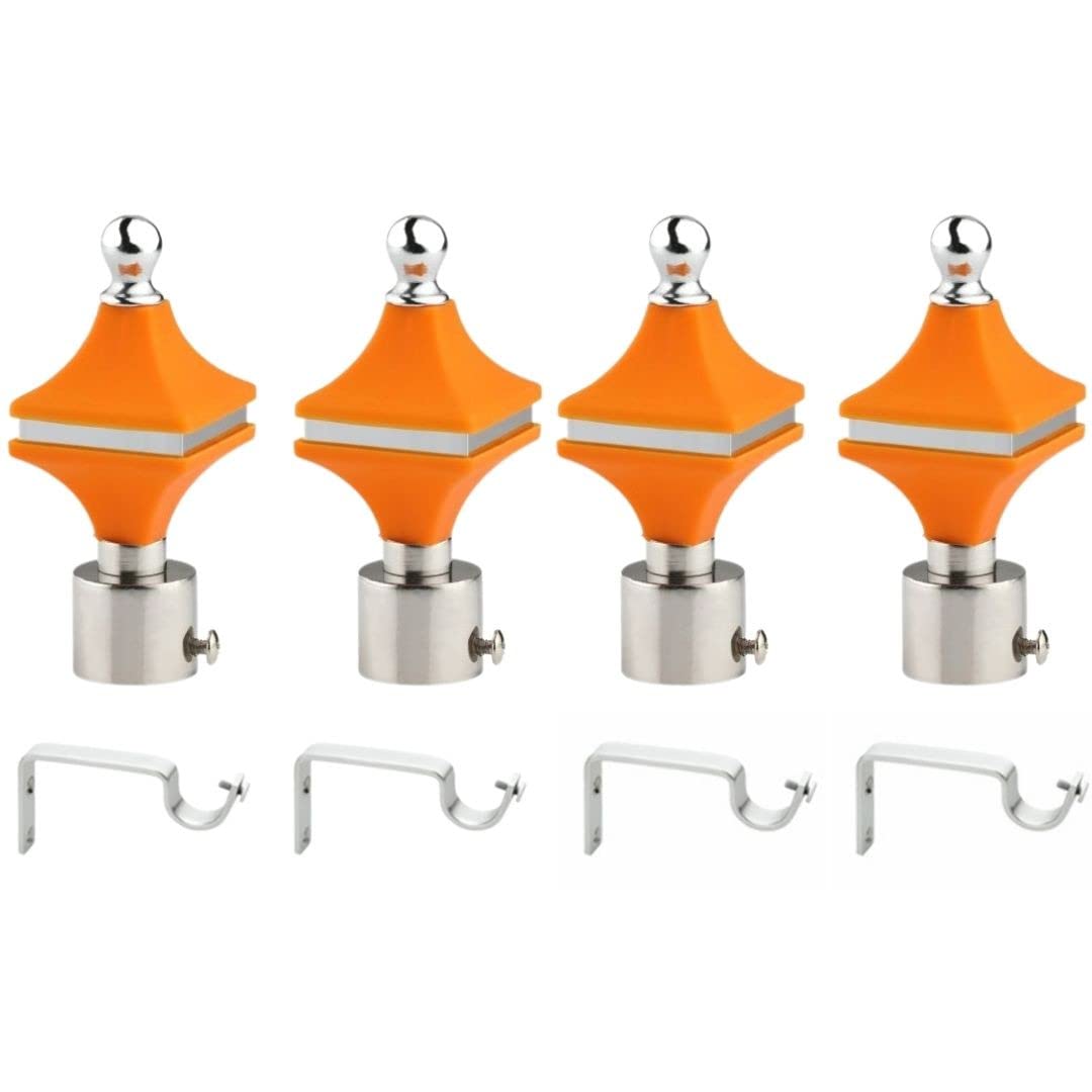 Rkoing Durable ABS + Stainless Steel Curtain Bracket with Support 1 Inch Rod Pocket Finials high Quality Door and Window Rod Support Fittings, Curtain Rod Holder (Pack of 4, Orange)