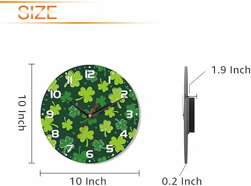 Miniatura 2 de Reloj de pared para el día de San Patricio, diseño de tréboles florales, funciona con pilas, silencioso, sin tictac, decorativo para el hogar,