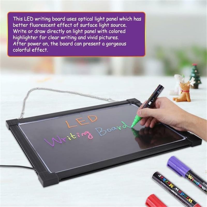 Image of Dry Erase Led Board - 32 inch x 24 inch Erasable Neon Writing Message Drawing Sign Board with 8 Liquid Chalk Markers for Home /Shop
