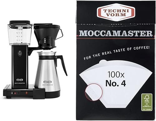Technivormm Moccamaster 79114 KBT Cafetera de 40 onzas, Black & Technivorm Moccamaster #4 Filtros de papel blanco, 100 unidades por caja disponible en Yaxa Colombia
