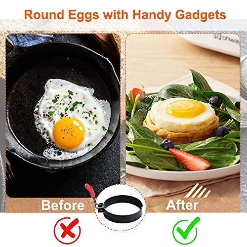 COTEY Large 3.5\" Nonstick Egg Rings Set of 4, Round Crumpet Ring Mold Shaper for English Muffins Pancake Cooking Griddle - Portable Grill Accessories for Camping Indoor Breakfast Sandwich Burger Red - Thumbnail 7