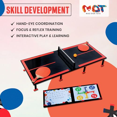 Image of Mad Over Toys3-in-1 Ping Pong Big |96cm Table Tennis Trainer, Ludo & White Board |Indoor Tabletop Game for Family|Fun Learning & Educational Writing Board|Best Toy Gift Game for Kids 3+ Year & Adults