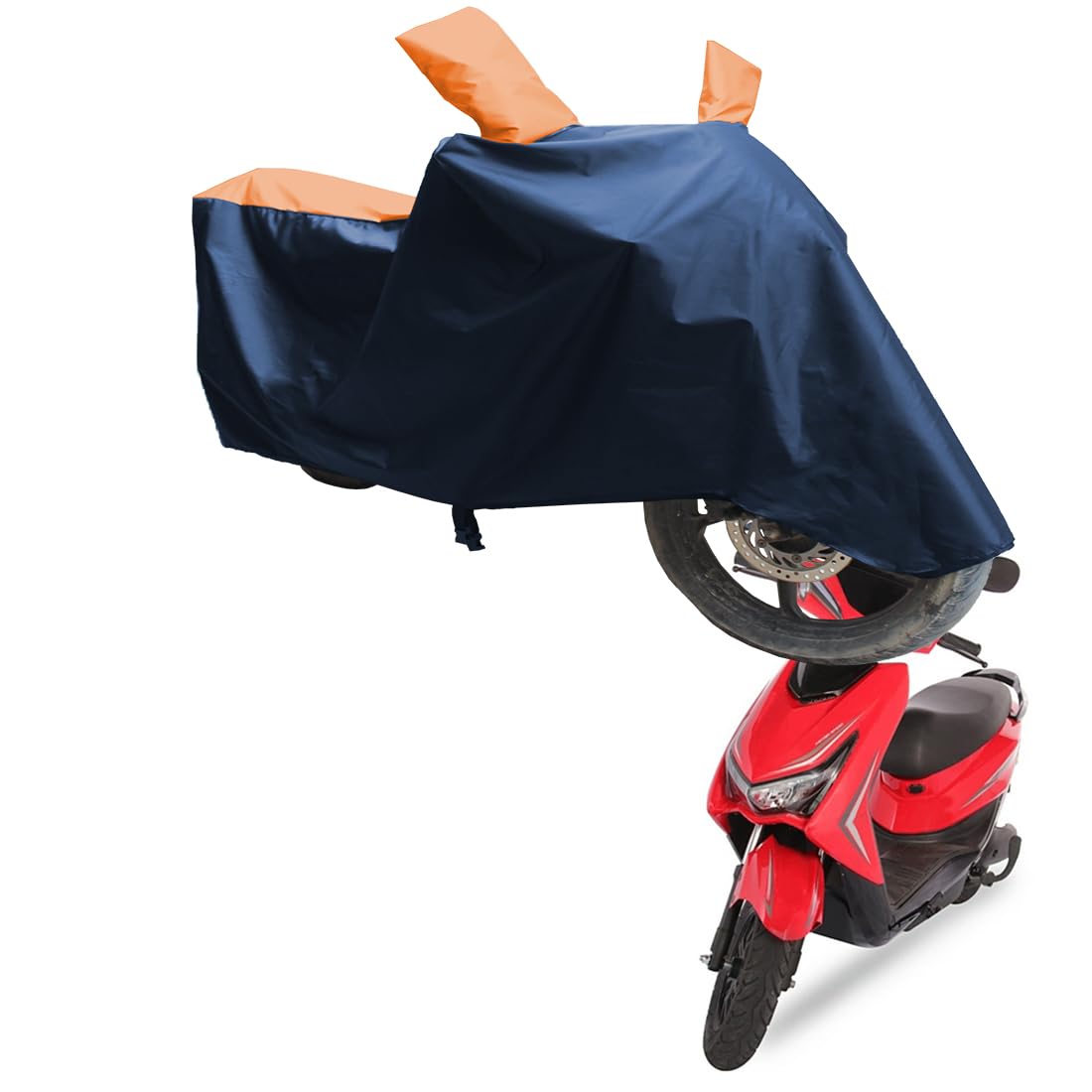 SS (FOR YOUR SMART NEEDS)® UV Protection & Dustproof with Mirror Pocket Bike Body Cover Compatible with Ampere Reo Elite | (Rasain Yellow | Blue)