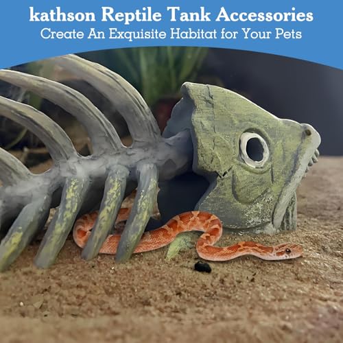 Image of kathson Fish Tank Decorations Resin Piranha Skeleton Aquarium Decor Reptile Tank Accessories Ornament Fish Bone Hideout for Shrimp Lizards Geckos Spiders