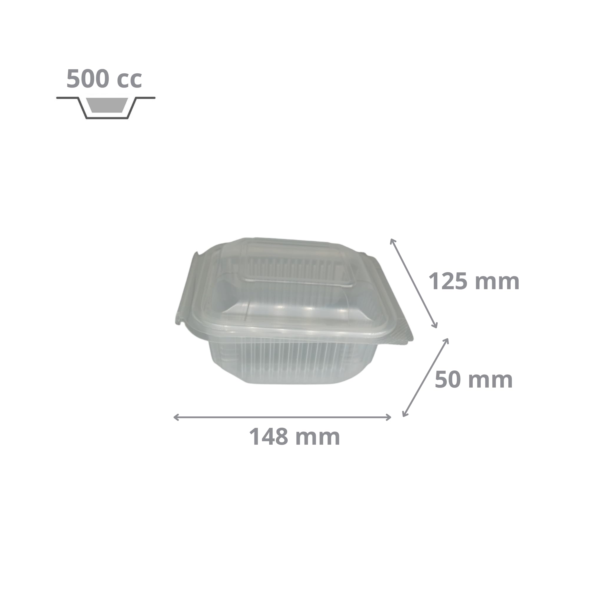 Générique 600 Barquettes Alimentaires Micro-ondables Transparentes 500 cc en Plastique Polypropylène (PP) avec Couvercle à Charnière