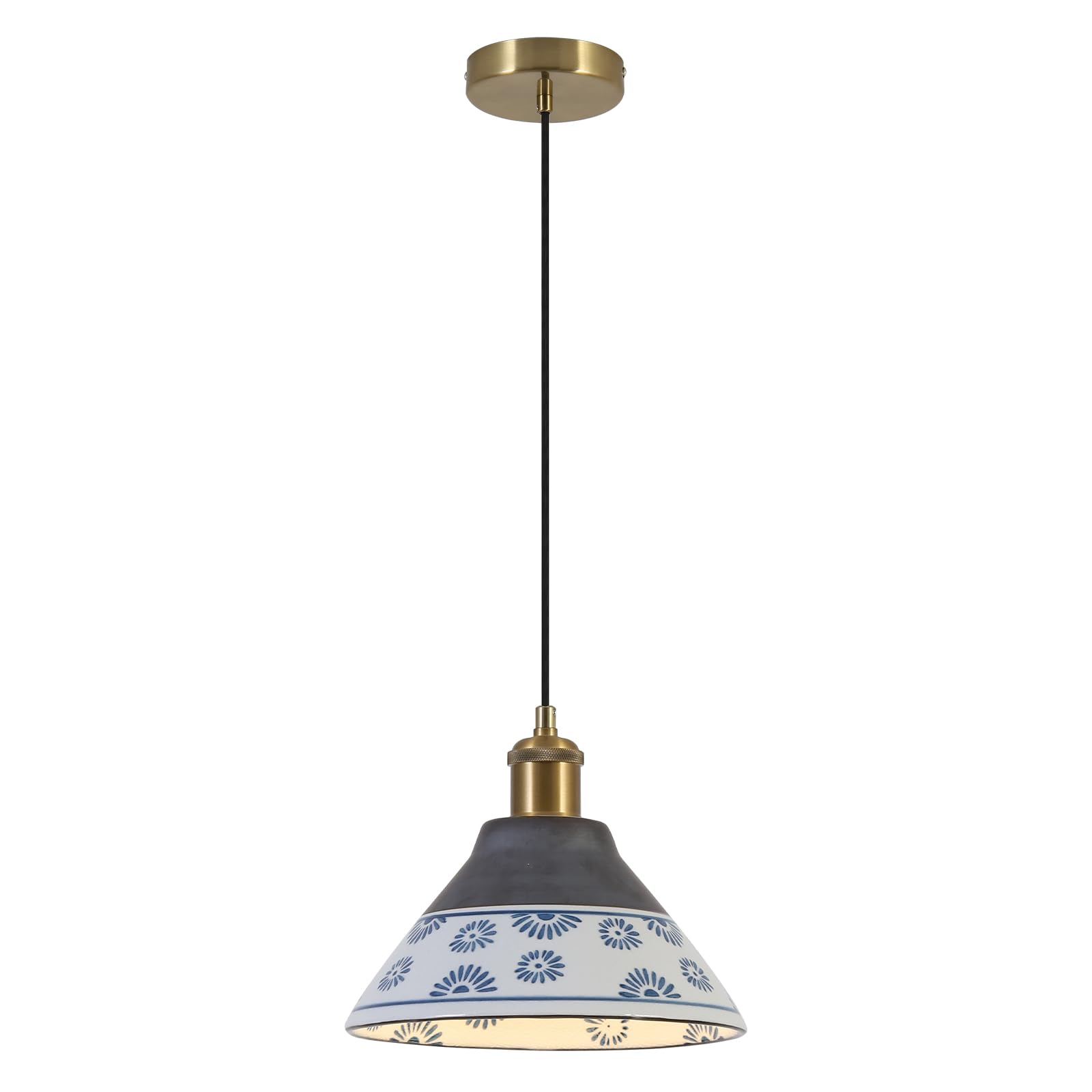 KHUKHU Wabi-Sabi Ceramic Pendant Light,Blue and White Pattern for Living Room Dining Room Kitchen Island(B)