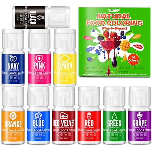 Natural Food Coloring, 10×10ml Plant Based Liquid Dye Set