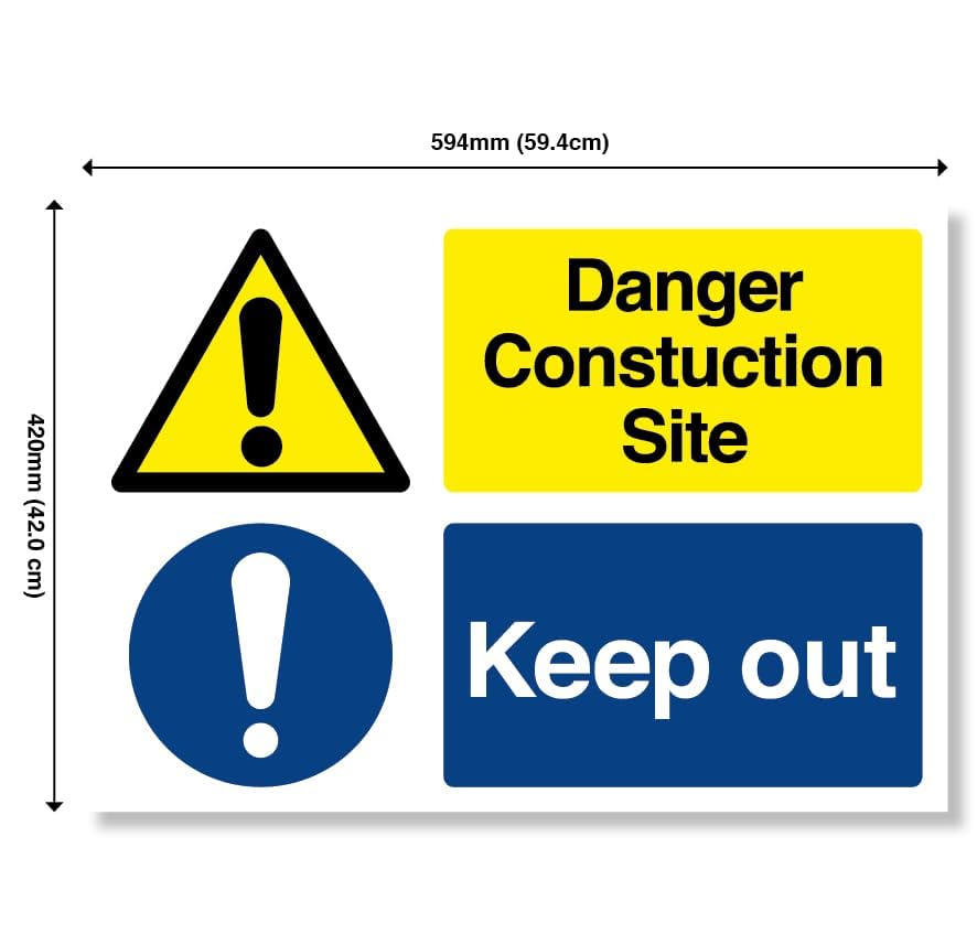 Punkcards - Danger Construction Site Keep Out, Safety Warning Sign, A2 594 x 420mm 3mm Foamex, White, 594mm x 420mm - Image 3