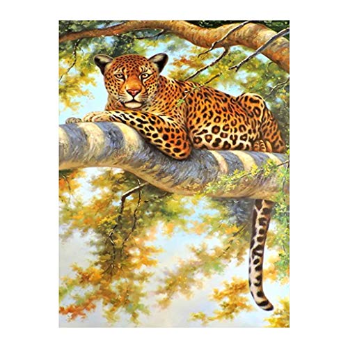 Square Diamond Painting Strass Complet Peinture de Diamant Carrée avec Léopard sur l'arbre 5D Broderie Diamant Carré par Numéro Kits d'art en Cristal Mosaïque Cadeau Art Mural sur Toile 30 x 40 cm Cover