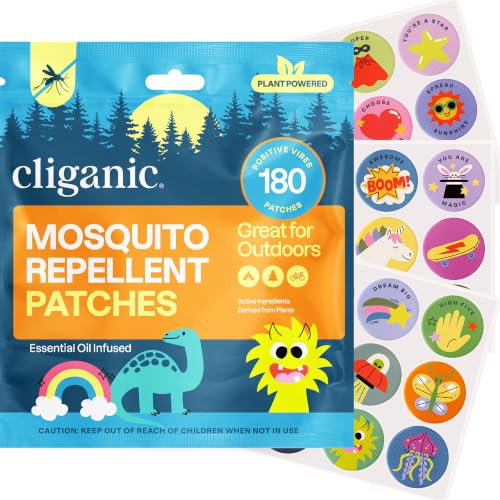 Image of Cliganic Mosquito Repellent Stickers for Kids & Adults (180 Pack) - Positive Vibes Patches, Natural DEET-Free, Essential Oil Infused, Insect Repelling Garments