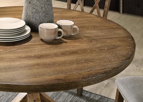 JURMALYN 48\" Round Dining Table for 4 to 6, Farmhouse Country Rustic Dining Table Circle Wooden Kitchen Table with Solid Wood Cross-Buck Base for Living Room Furniture Walnut - Thumbnail 4