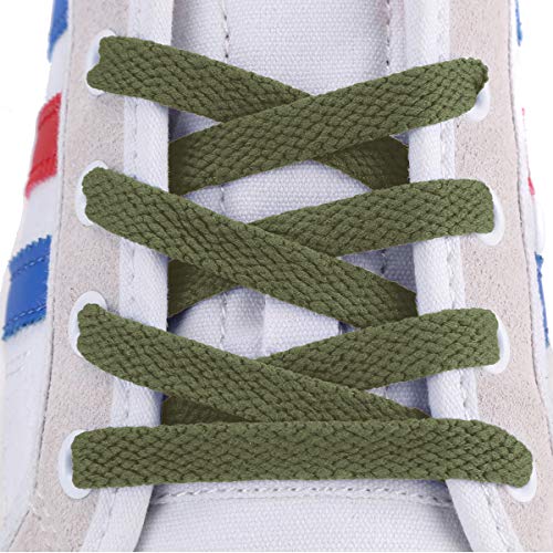 Aomidi 2 Pair Flat Shoelaces 5/16" For Sneakers And Converse Shoelaces Replacements (30" Inches (76 Cm), Army Green) #TOP2